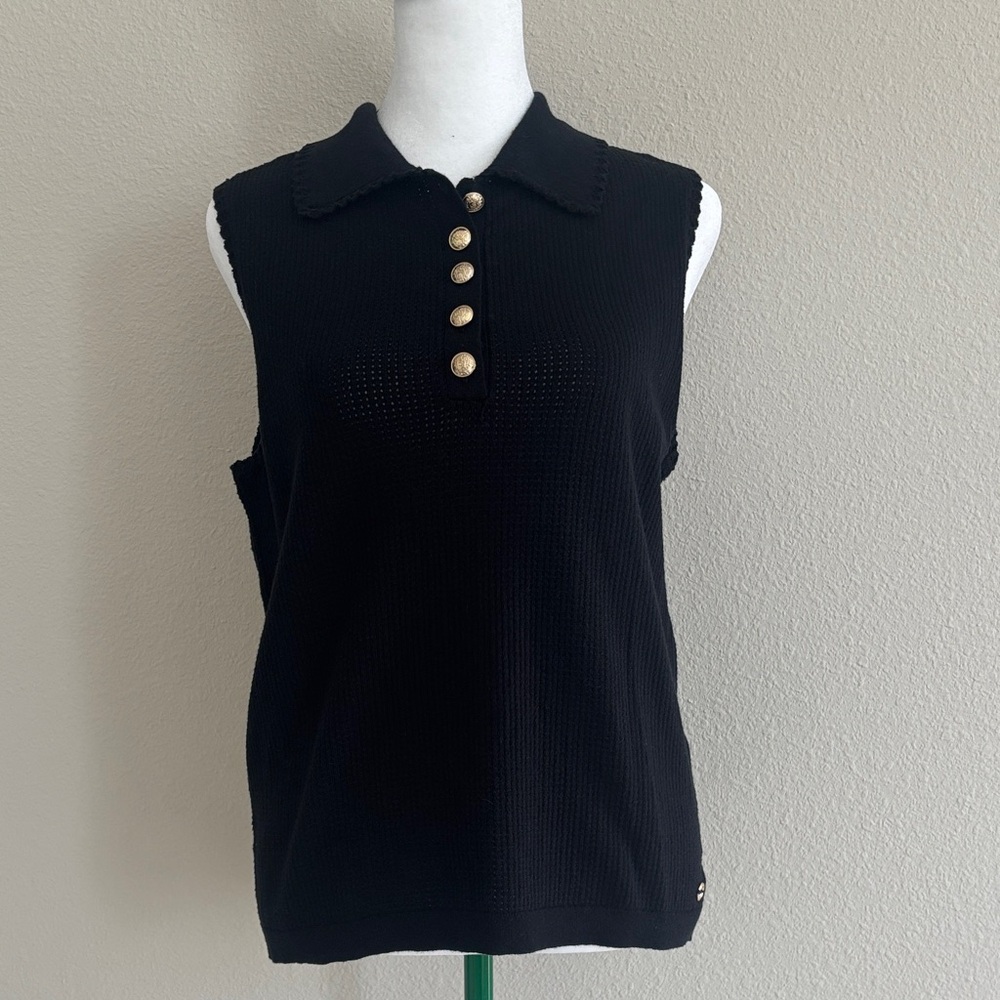 BCBG Knit Sleeveless Top with Gold Buttons
